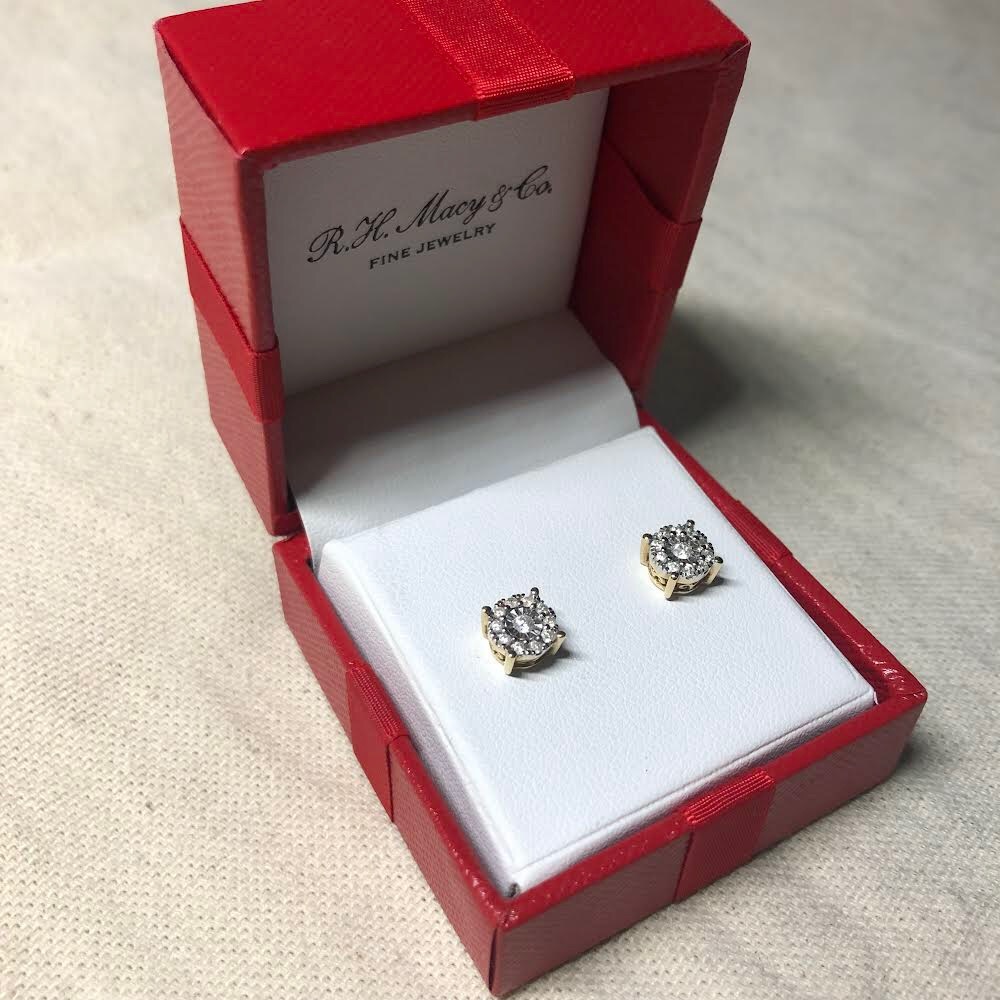 SOLD Diamond Halo Stud Earrings, 14k Gold
